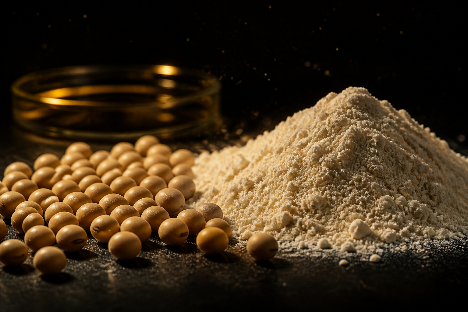 Soybeans and soy leaves